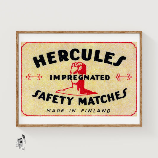 Silhouette Of Hercules Bust - vintage matchbox label print