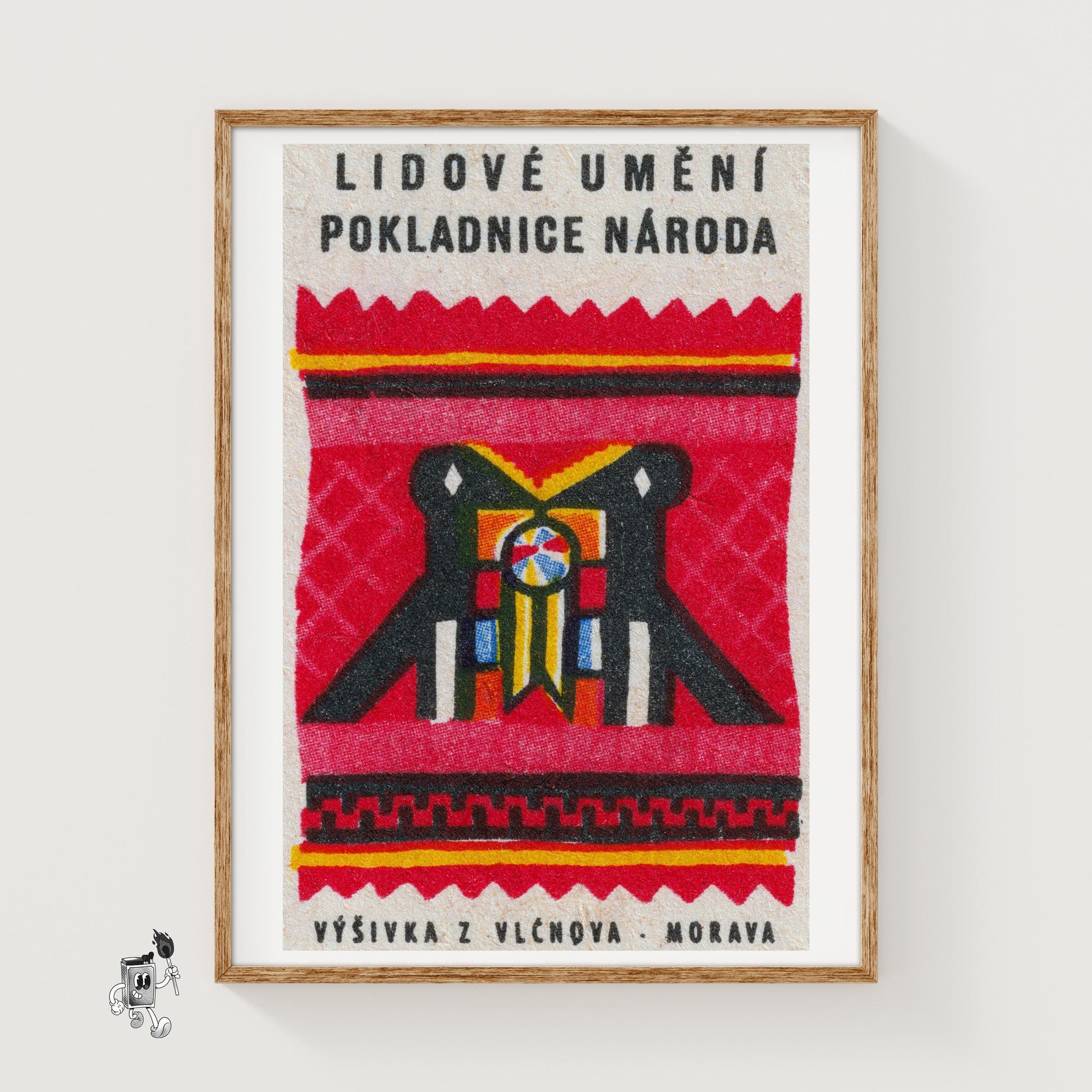 Two Folk Birds - vintage matchbox label print