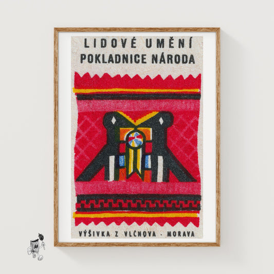 Two Folk Birds - vintage matchbox label print