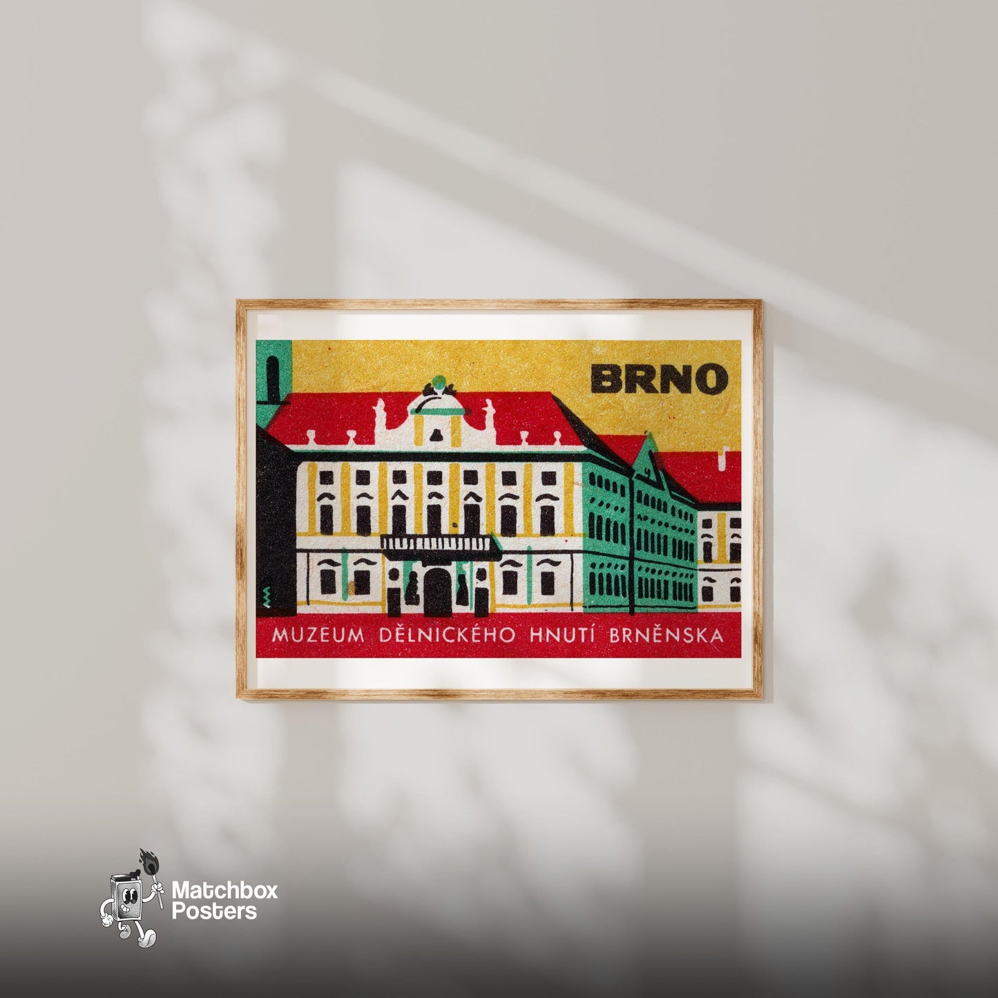 Museum of the Workers Movement BRNO - vintage matchbox label print - bedroom mockup