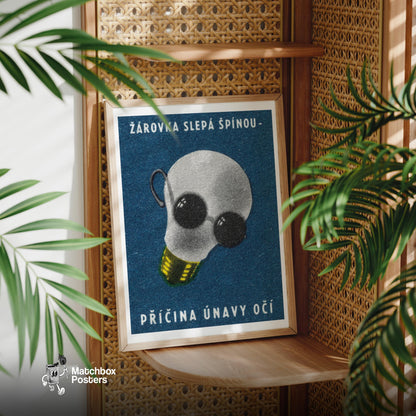 Light Bulb with Sunglasses - vintage matchbox label print - office wall