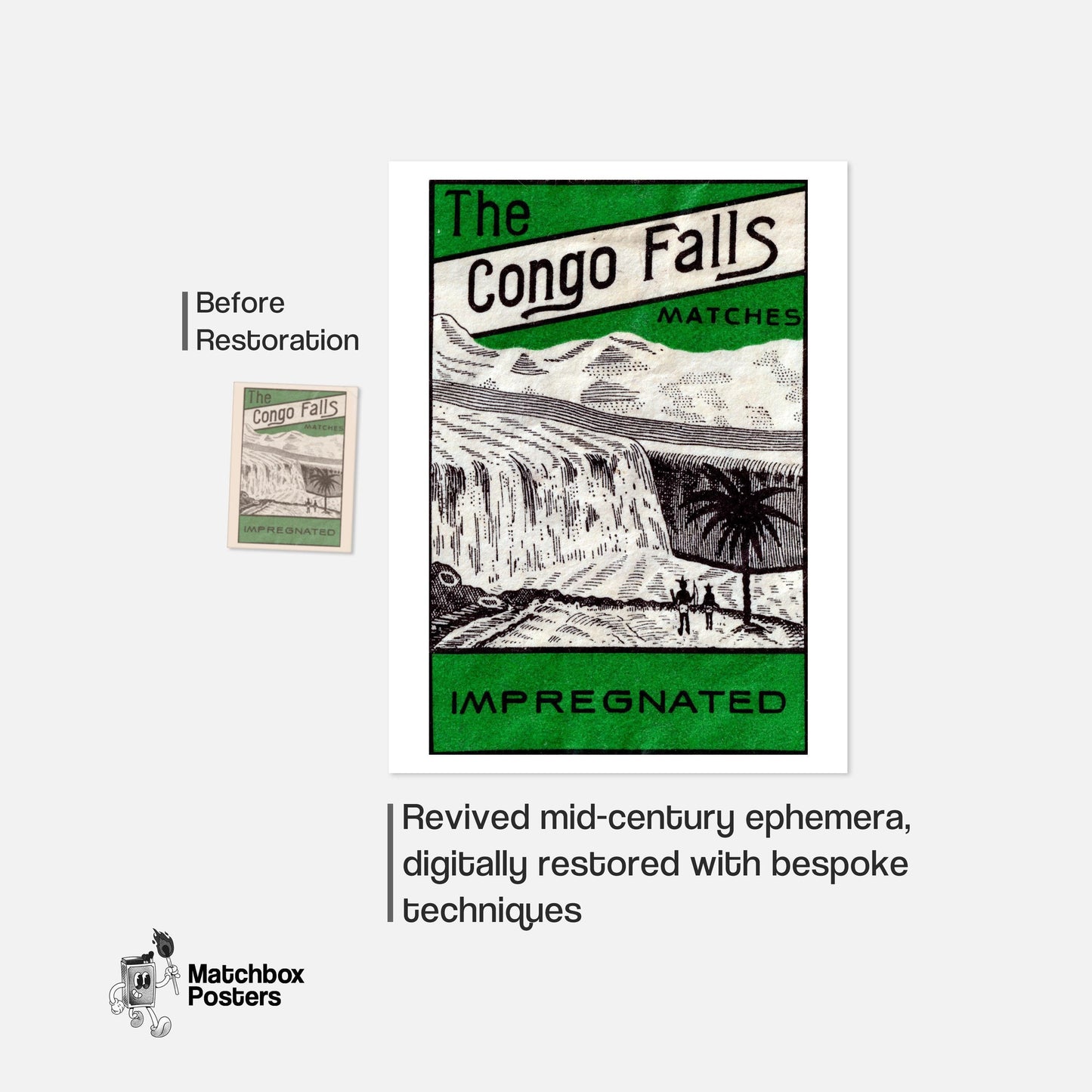 Congo Waterfalls - vintage matchbox label print - framed wall art preview