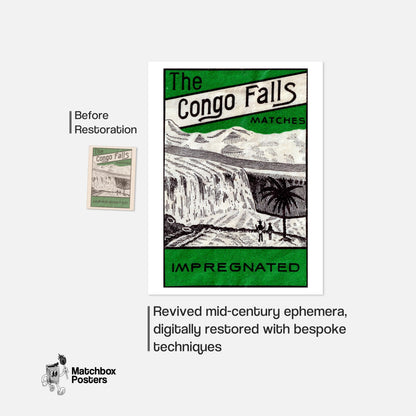 Congo Waterfalls - vintage matchbox label print - framed wall art preview