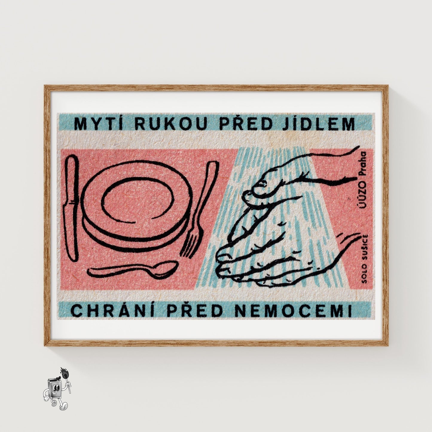 Wash Hands and Eat - vintage matchbox label print
