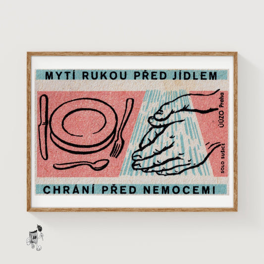 Wash Hands and Eat - vintage matchbox label print