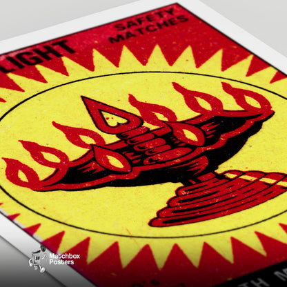 Oil Lamp - vintage matchbox label print - close-up detail