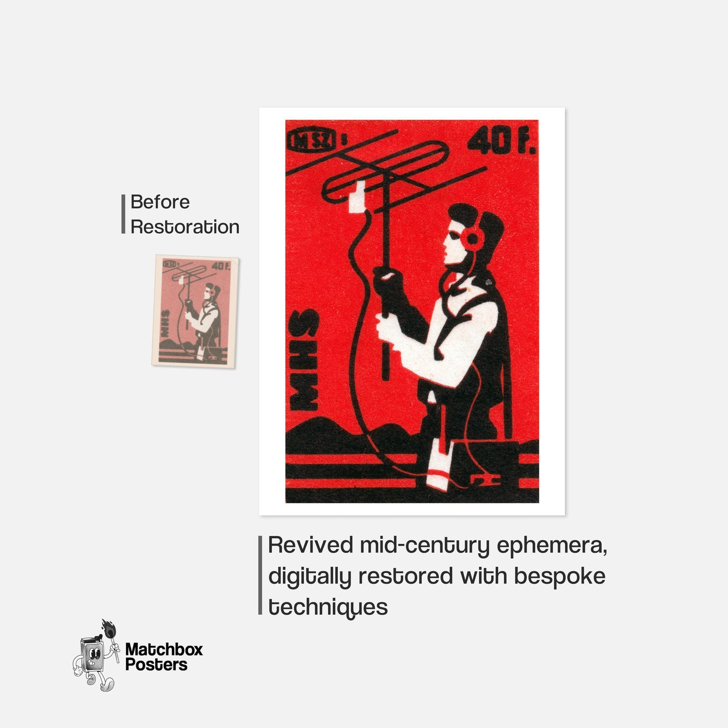 Radioman - vintage matchbox label print - framed wall art preview