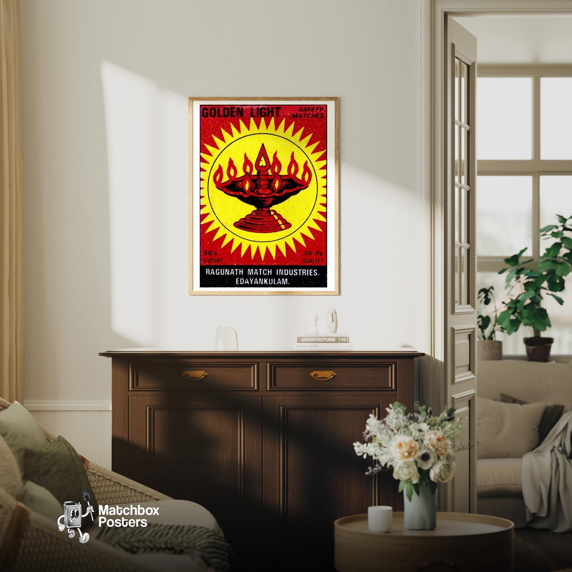 Oil Lamp - vintage matchbox label print - living room mockup