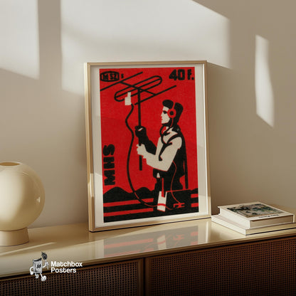 Radioman - vintage matchbox label print - size comparison