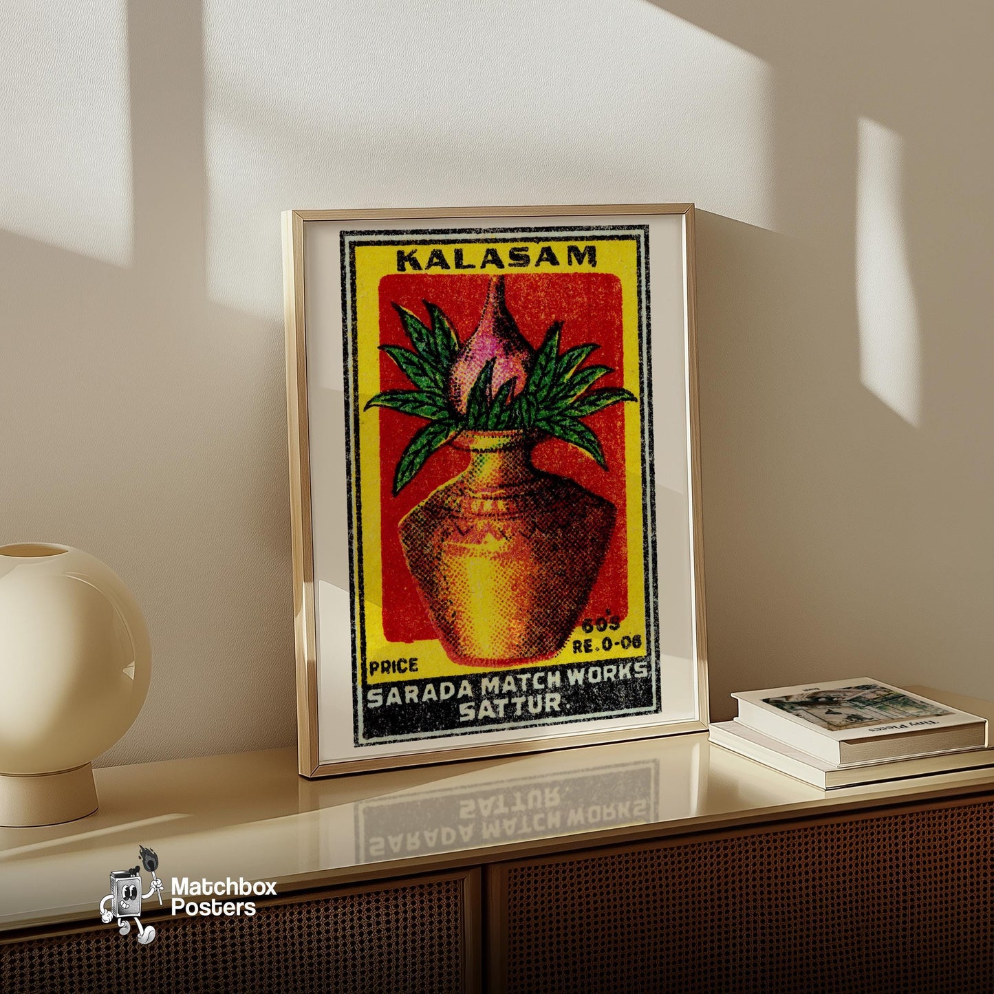 Decorative Pot with Leaves - vintage matchbox label print - size comparison