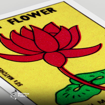 Red Lily Flower - vintage matchbox label print - close-up detail