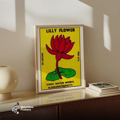 Red Lily Flower - vintage matchbox label print - size comparison