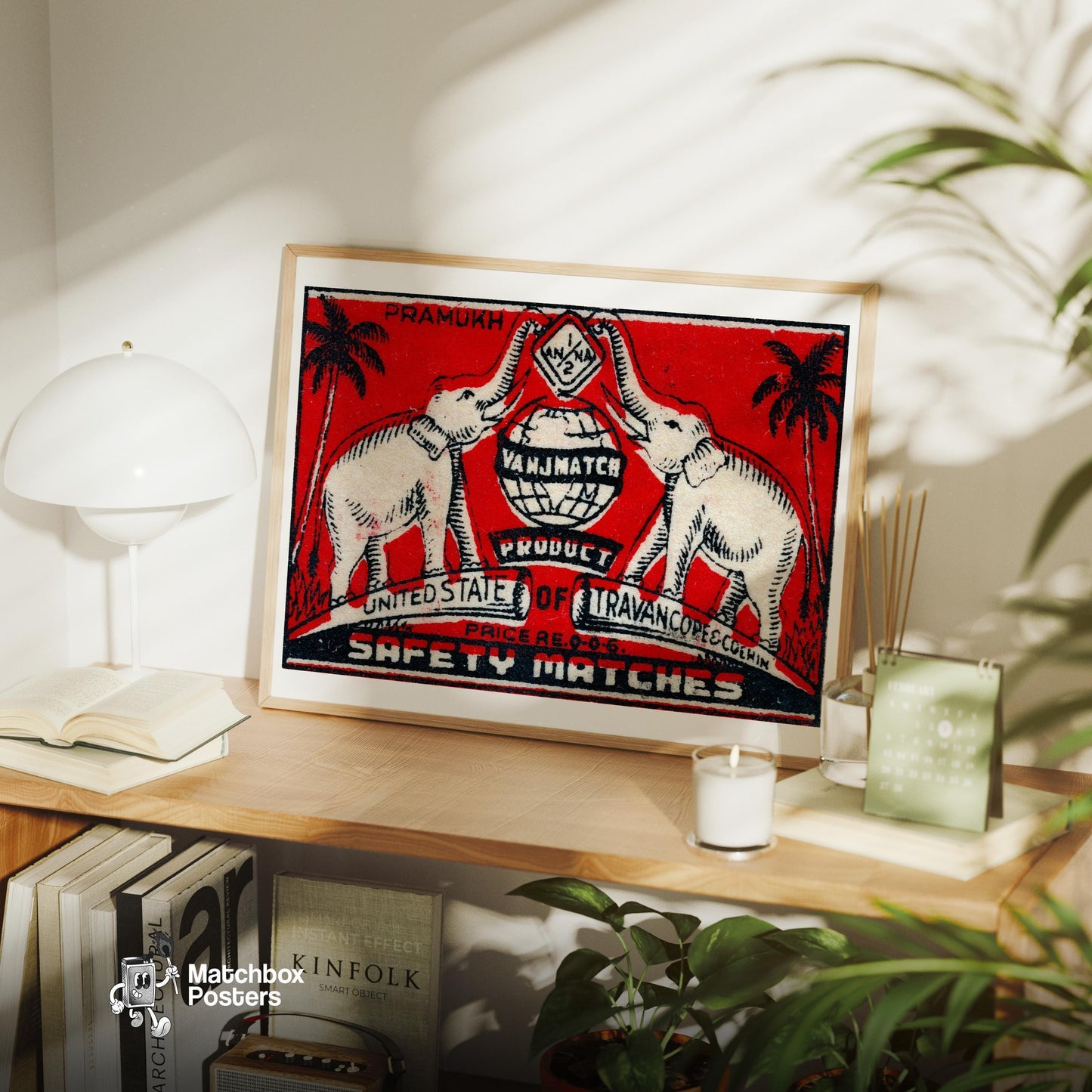 Travancore Elephants - vintage matchbox label print - office wall