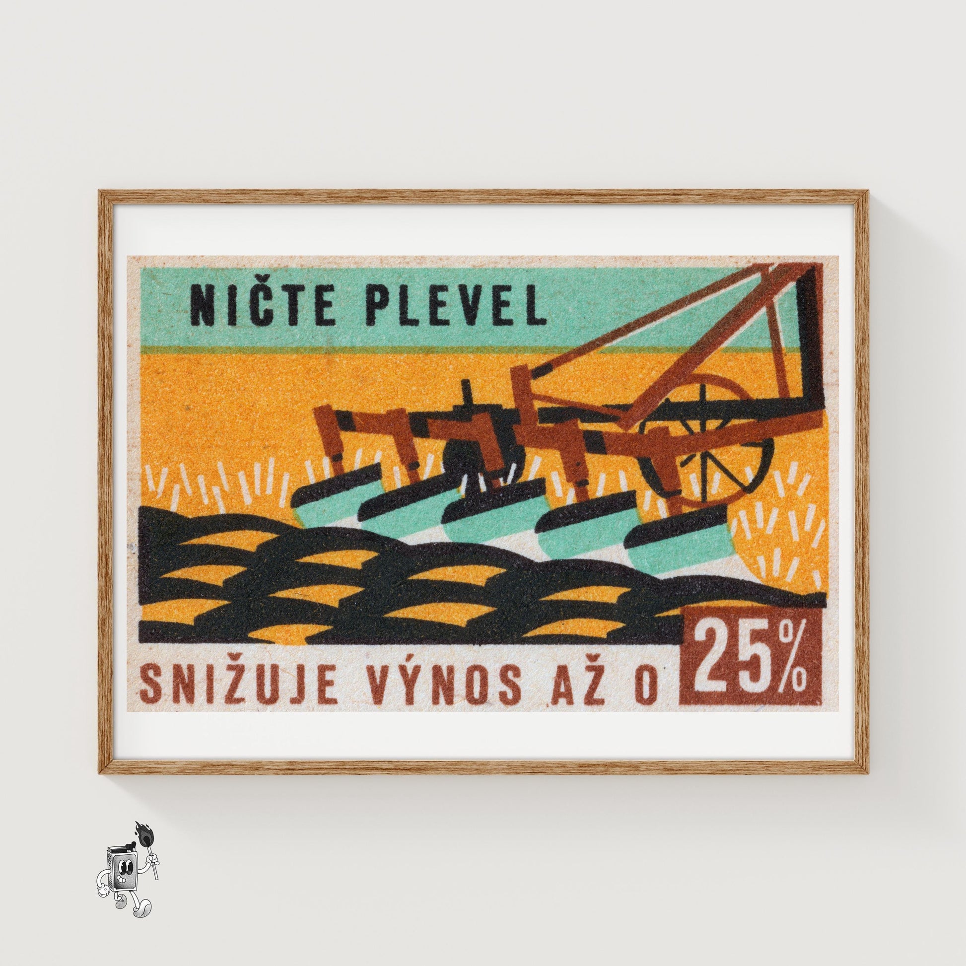 Plow in Field - vintage matchbox label print