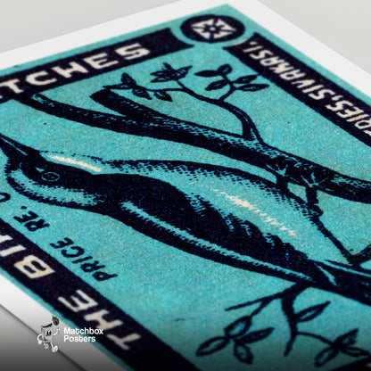 Blue Bird - vintage matchbox label print - close-up detail