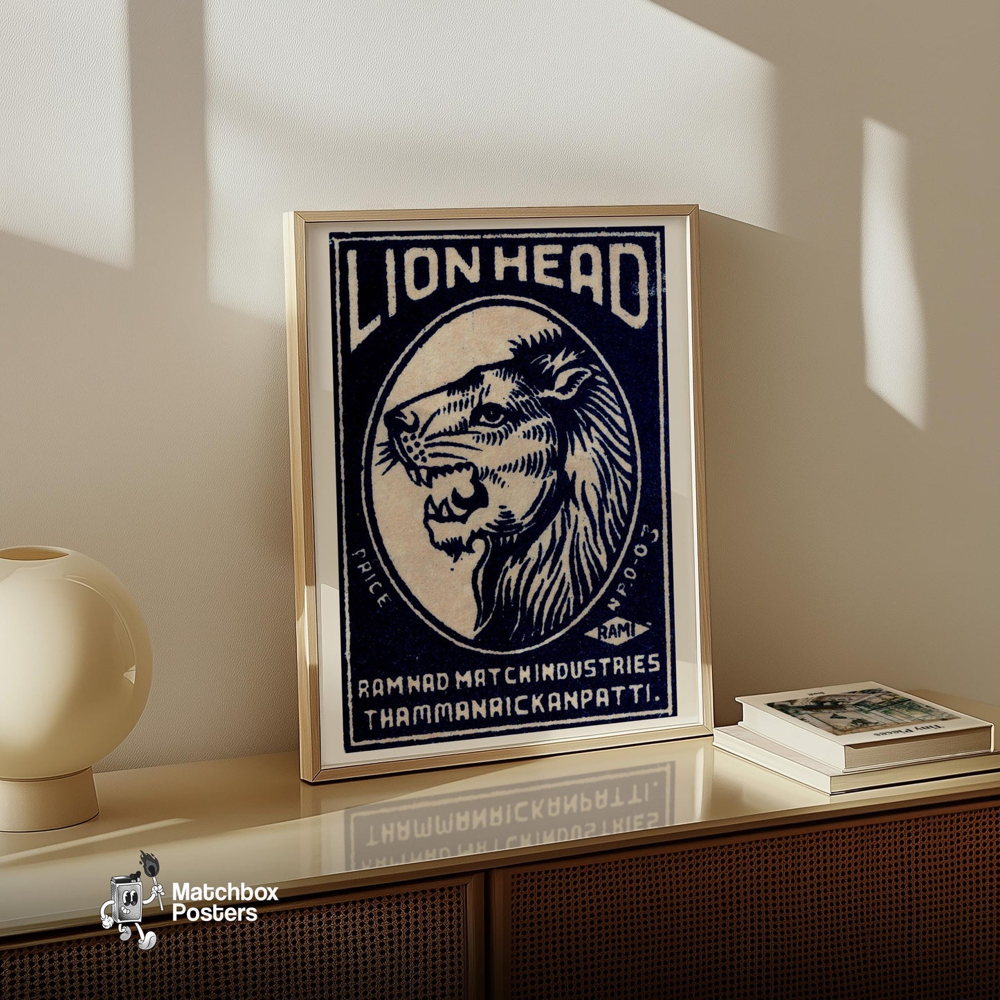 Lion Head - vintage matchbox label print - size comparison