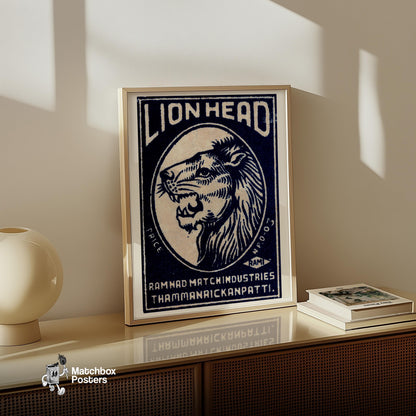 Lion Head - vintage matchbox label print - size comparison