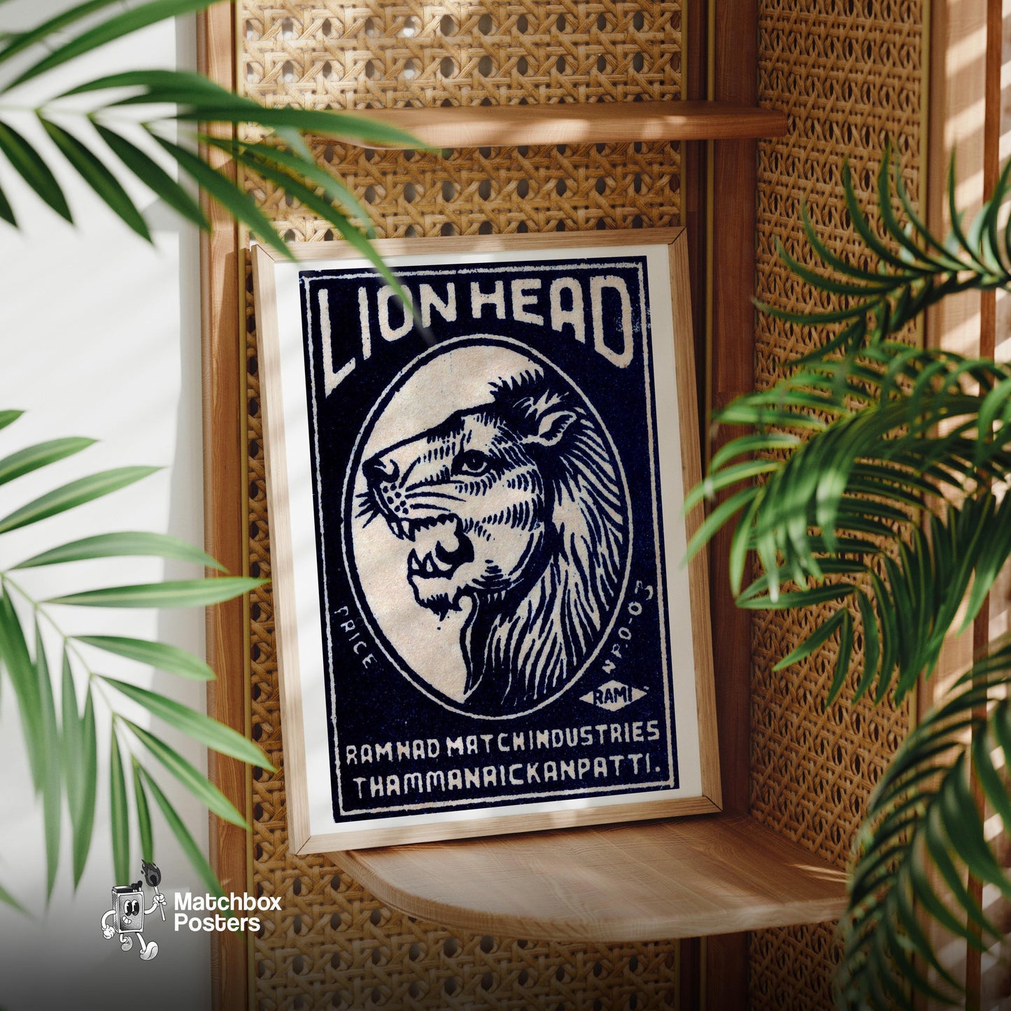Lion Head - vintage matchbox label print - office wall