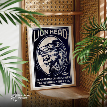 Lion Head - vintage matchbox label print - office wall