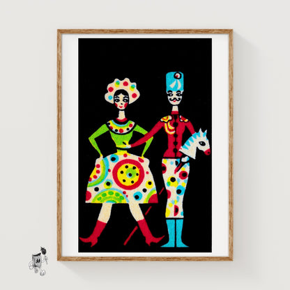 Circus Toy Dancers - vintage matchbox label print