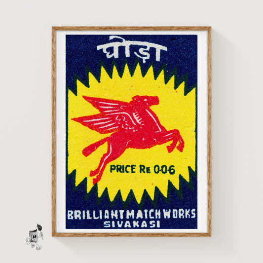 Red Pegasus - vintage matchbox label print