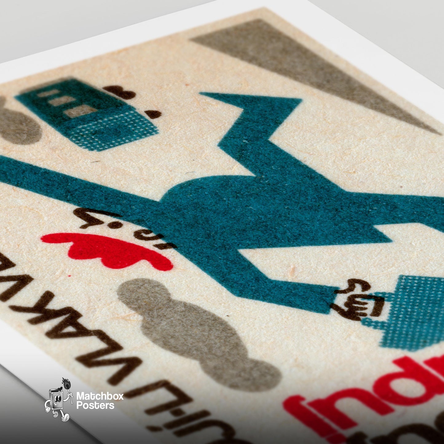Man Chasing Train - vintage matchbox label print - close-up detail