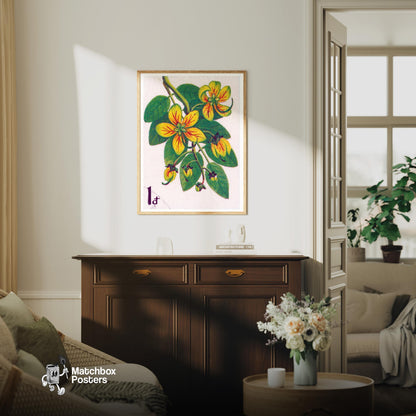 Cactus Flower - vintage matchbox label print - living room mockup