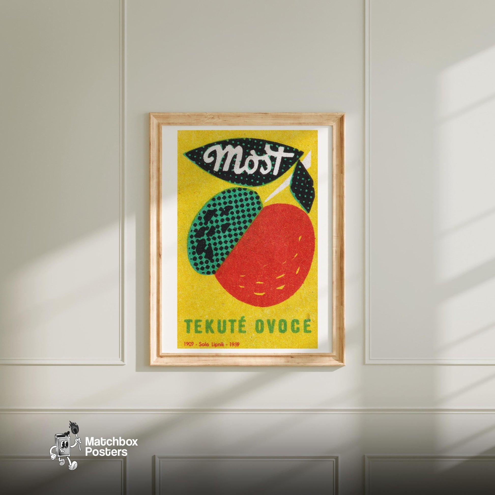 Fruit Juice - vintage matchbox label print - bedroom mockup