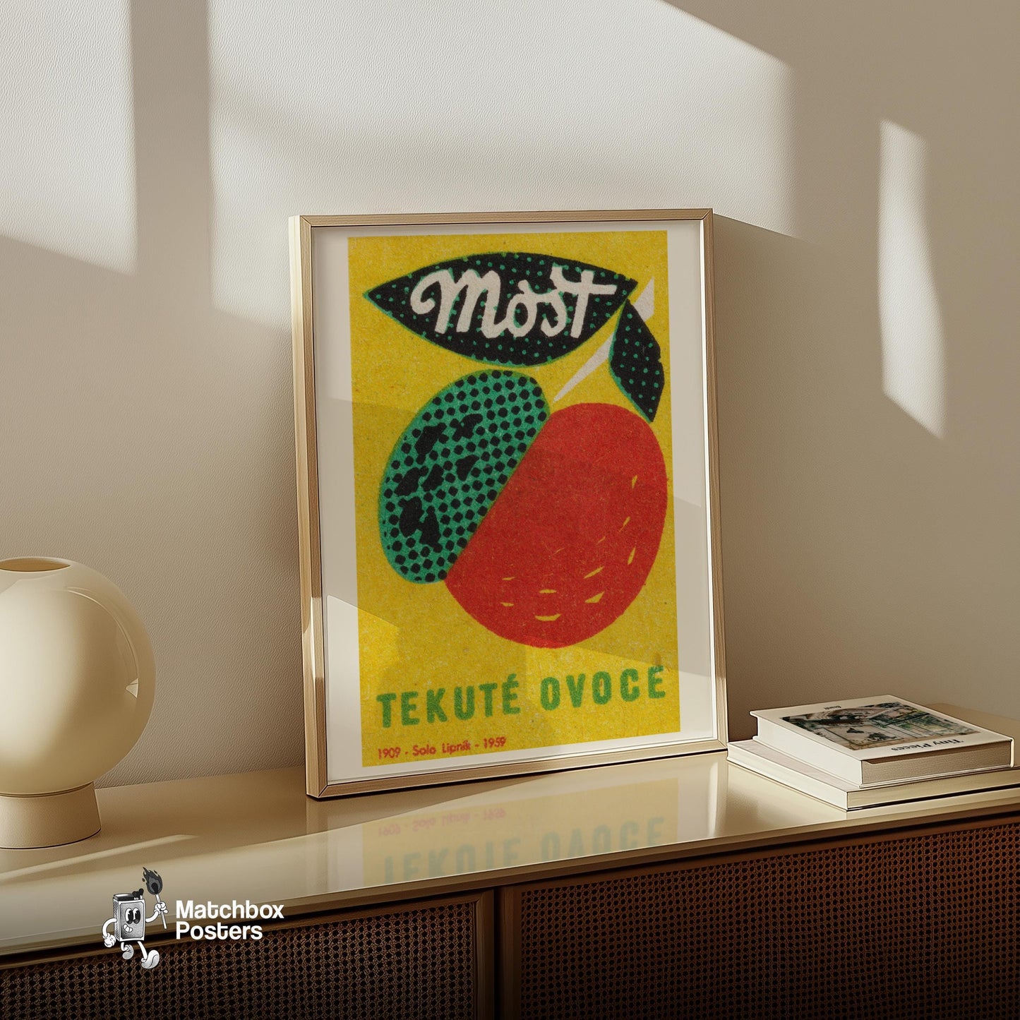 Fruit Juice - vintage matchbox label print - size comparison