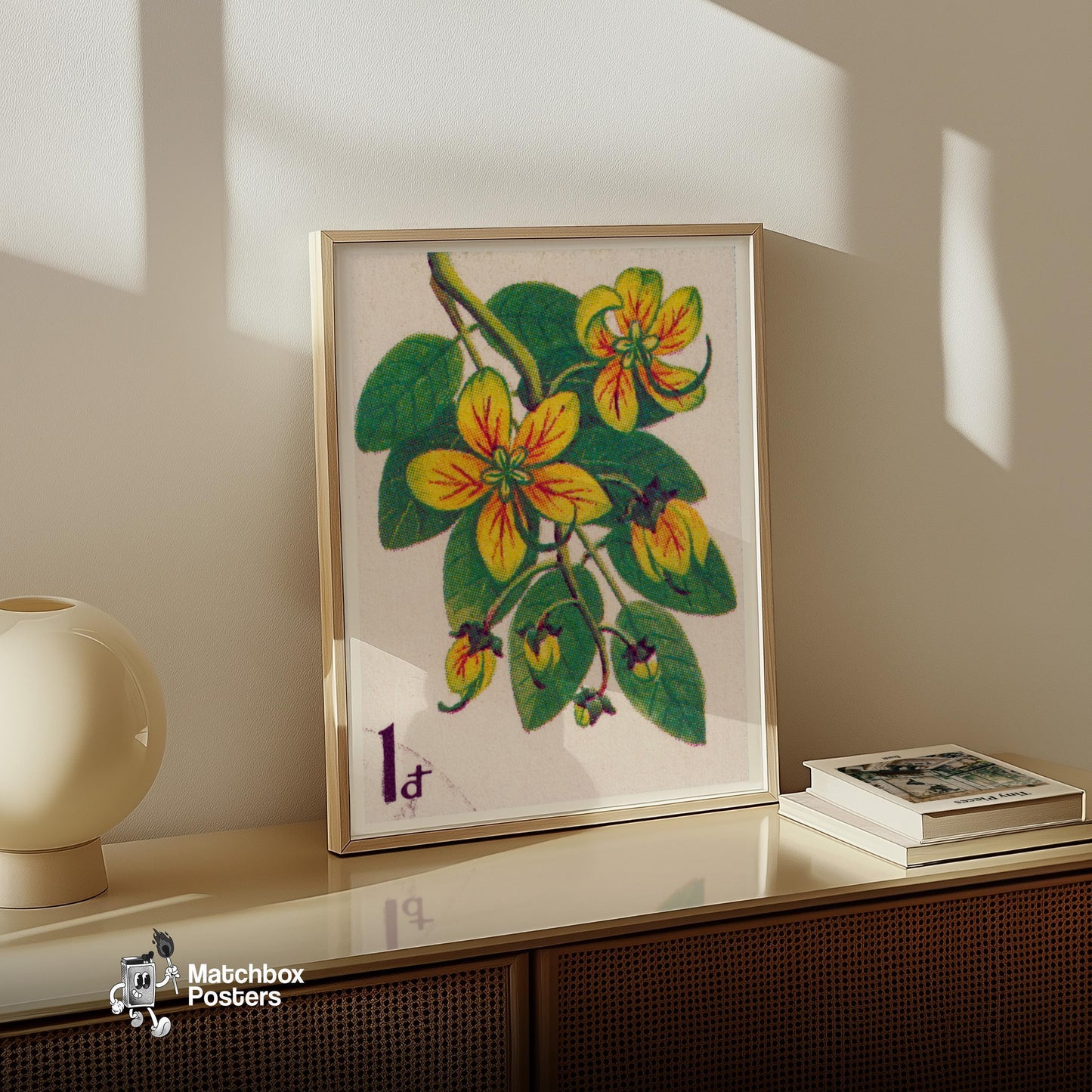 Cactus Flower - vintage matchbox label print - size comparison