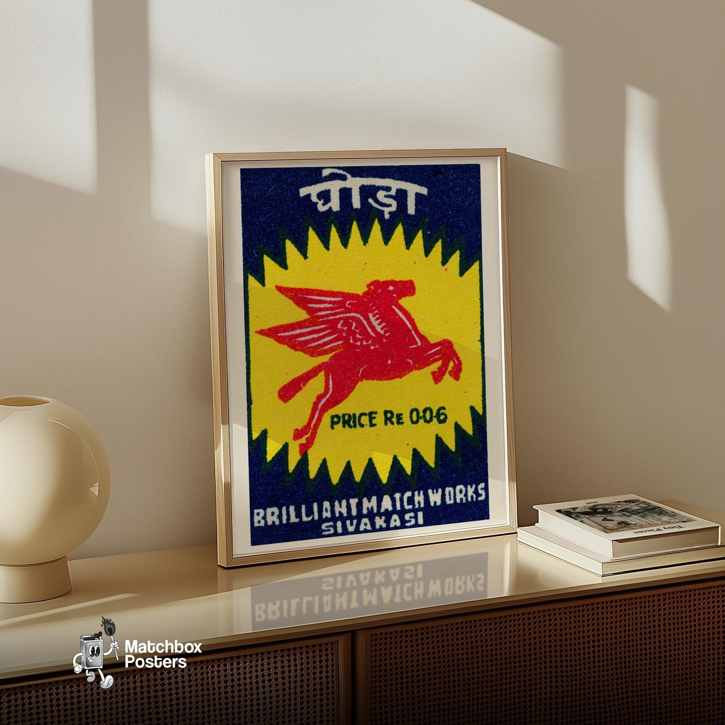 Red Pegasus - vintage matchbox label print - size comparison