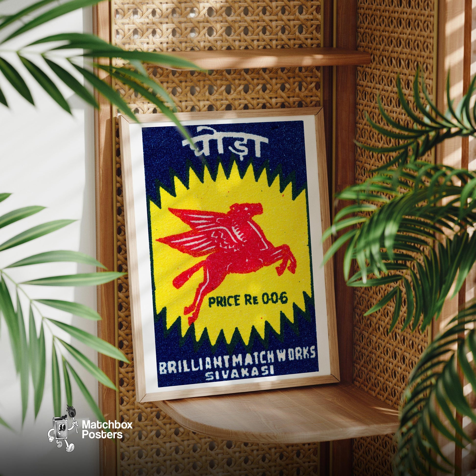 Red Pegasus - vintage matchbox label print - office wall