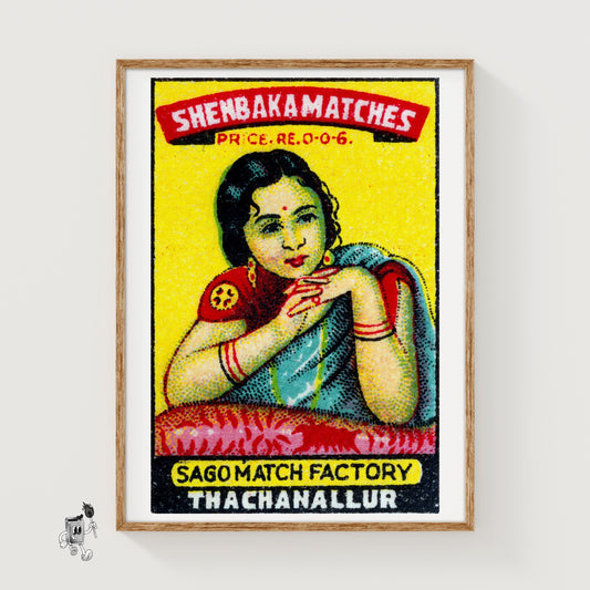 Indian Woman - vintage matchbox label print