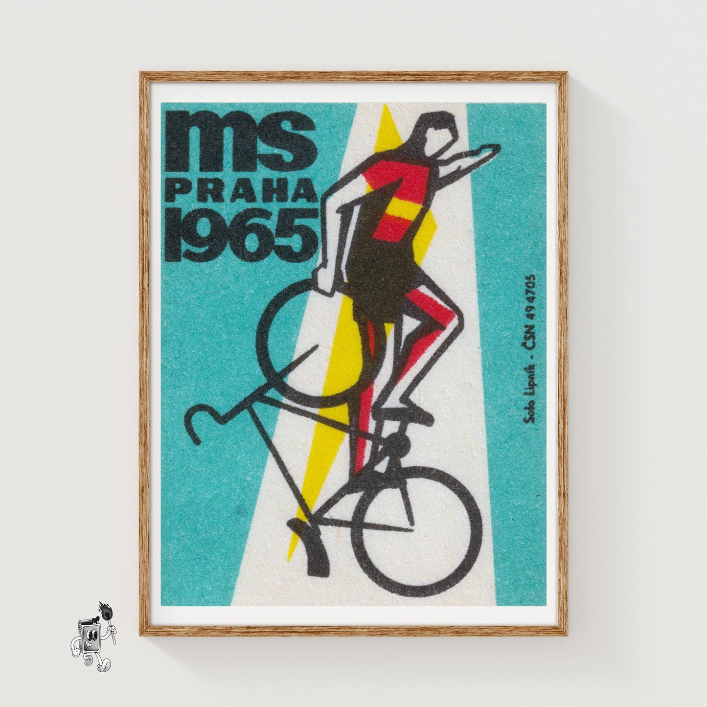 Stylized Cyclist - vintage matchbox label print