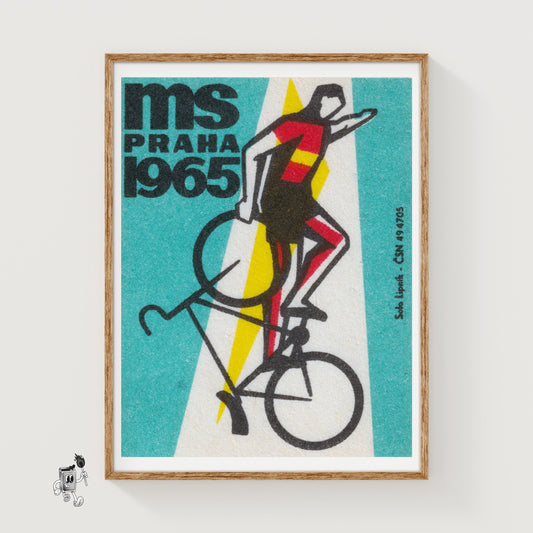 Stylized Cyclist - vintage matchbox label print