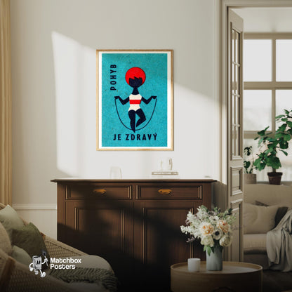 Skipping Girl - vintage matchbox label print - living room mockup