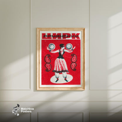 Dancer with Tambourines - vintage matchbox label print - bedroom mockup