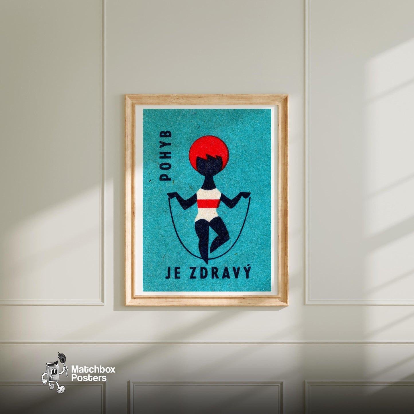 Skipping Girl - vintage matchbox label print - bedroom mockup