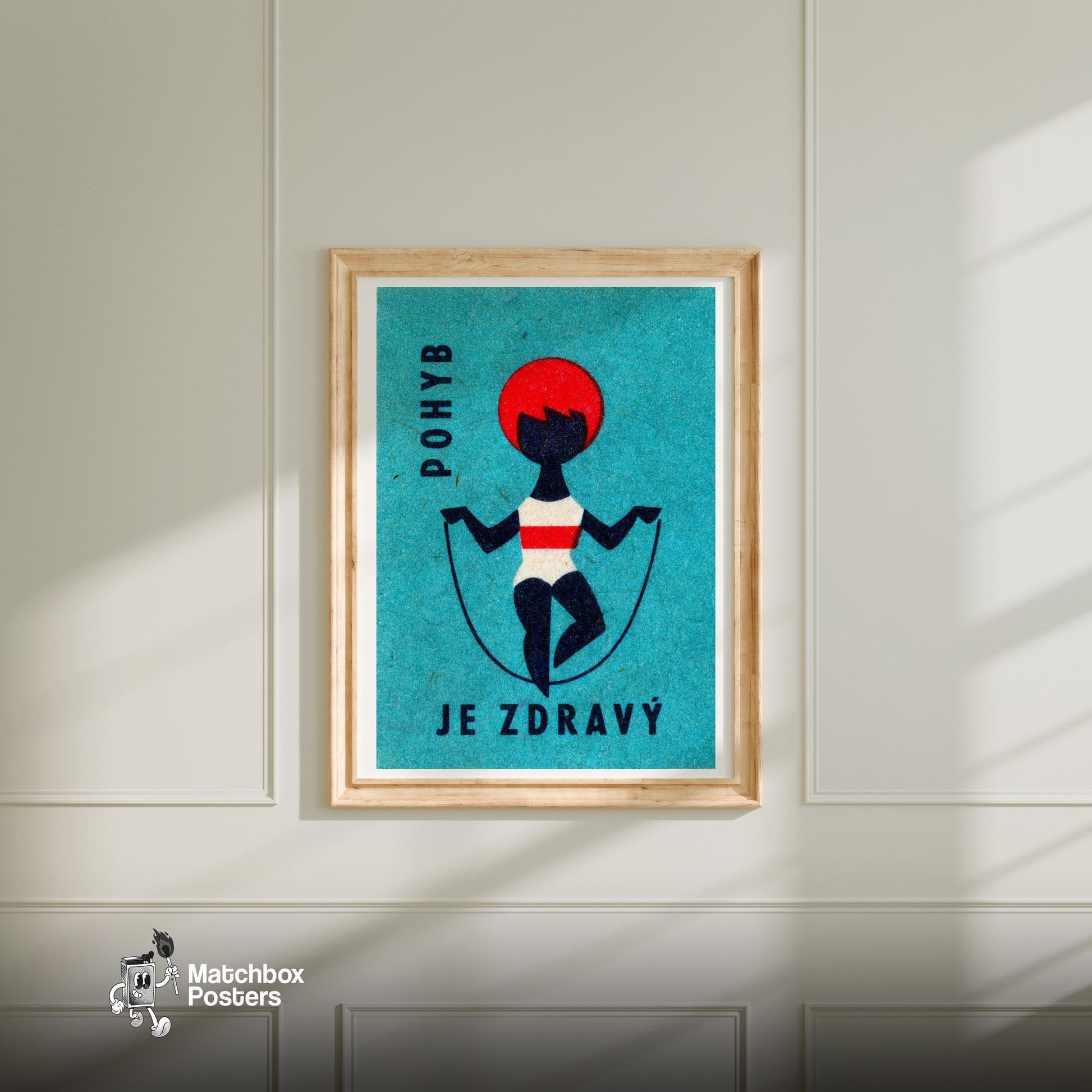 Skipping Girl - vintage matchbox label print - bedroom mockup