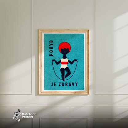 Skipping Girl - vintage matchbox label print - bedroom mockup