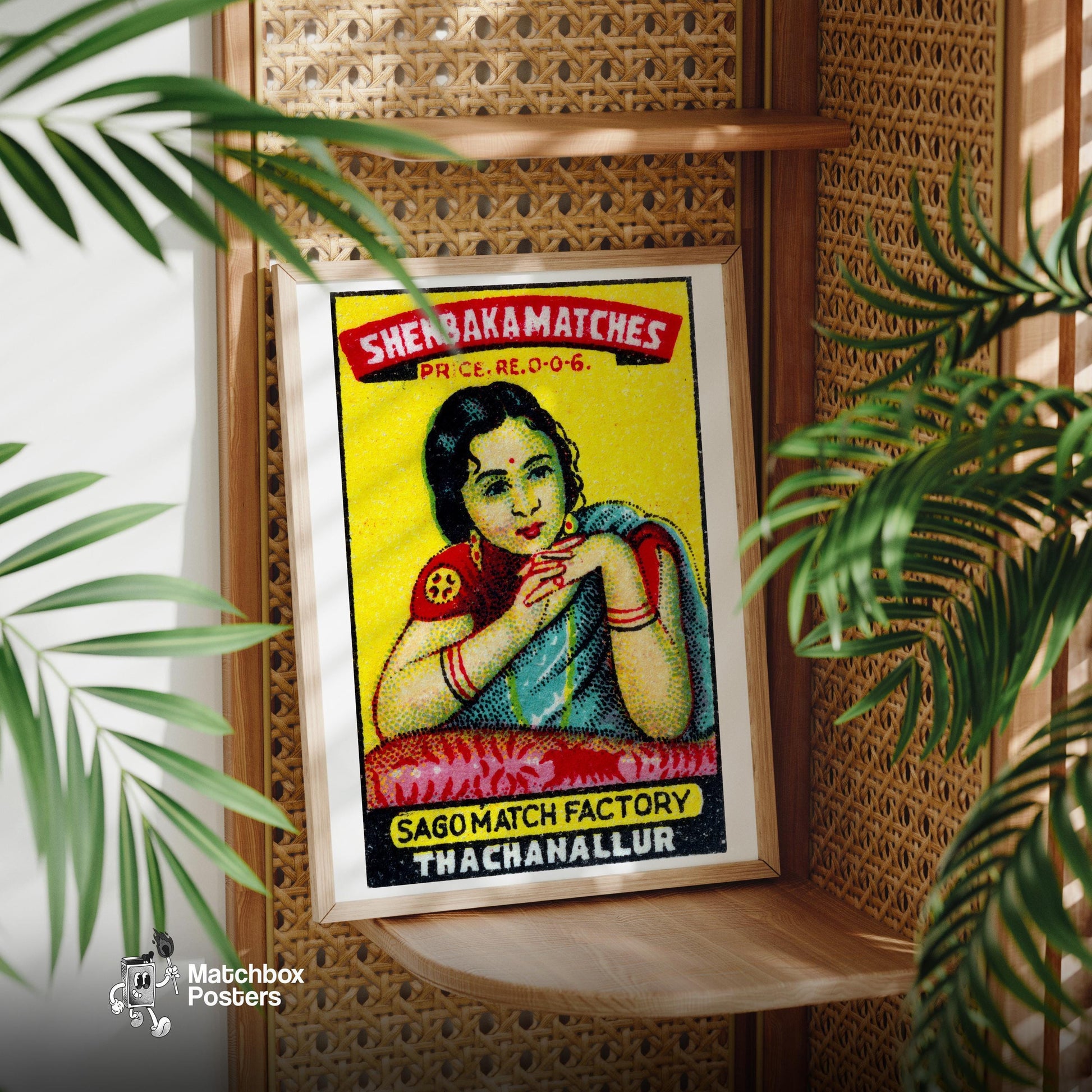 Indian Woman - vintage matchbox label print - office wall