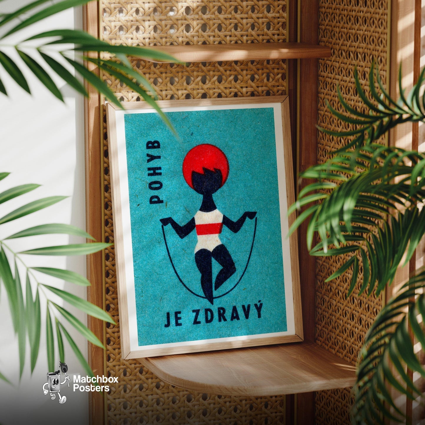 Skipping Girl - vintage matchbox label print - office wall