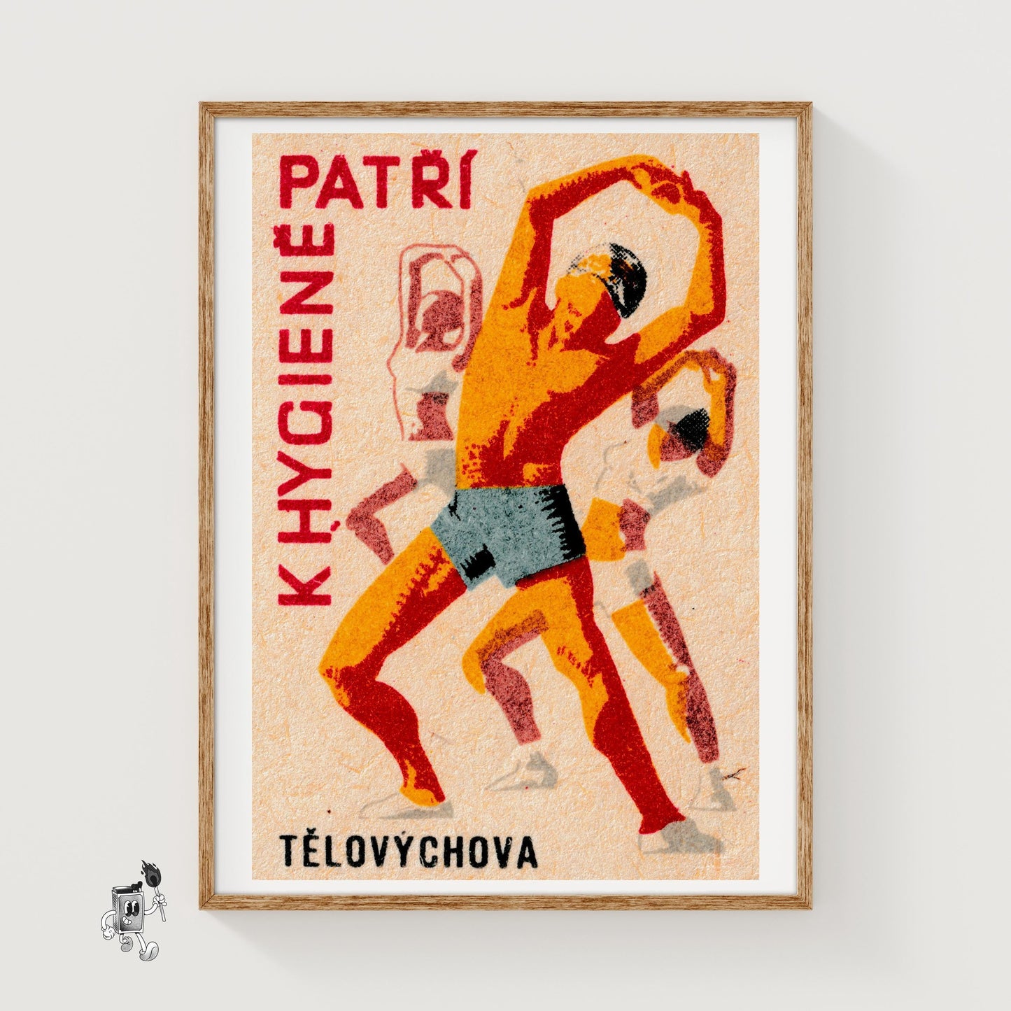 People Stretching - vintage matchbox label print