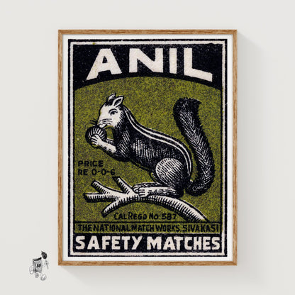 Squirrel - vintage matchbox label print
