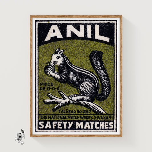 Squirrel - vintage matchbox label print