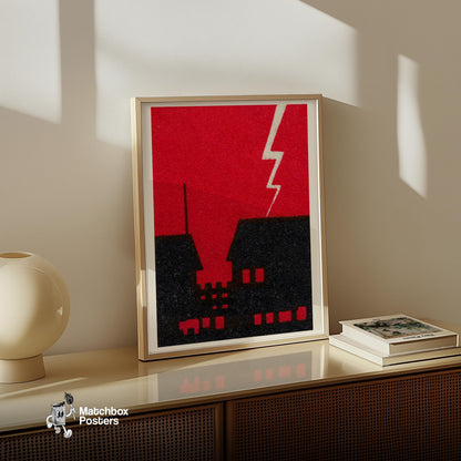 Industrial Lightning - vintage matchbox label print - size comparison