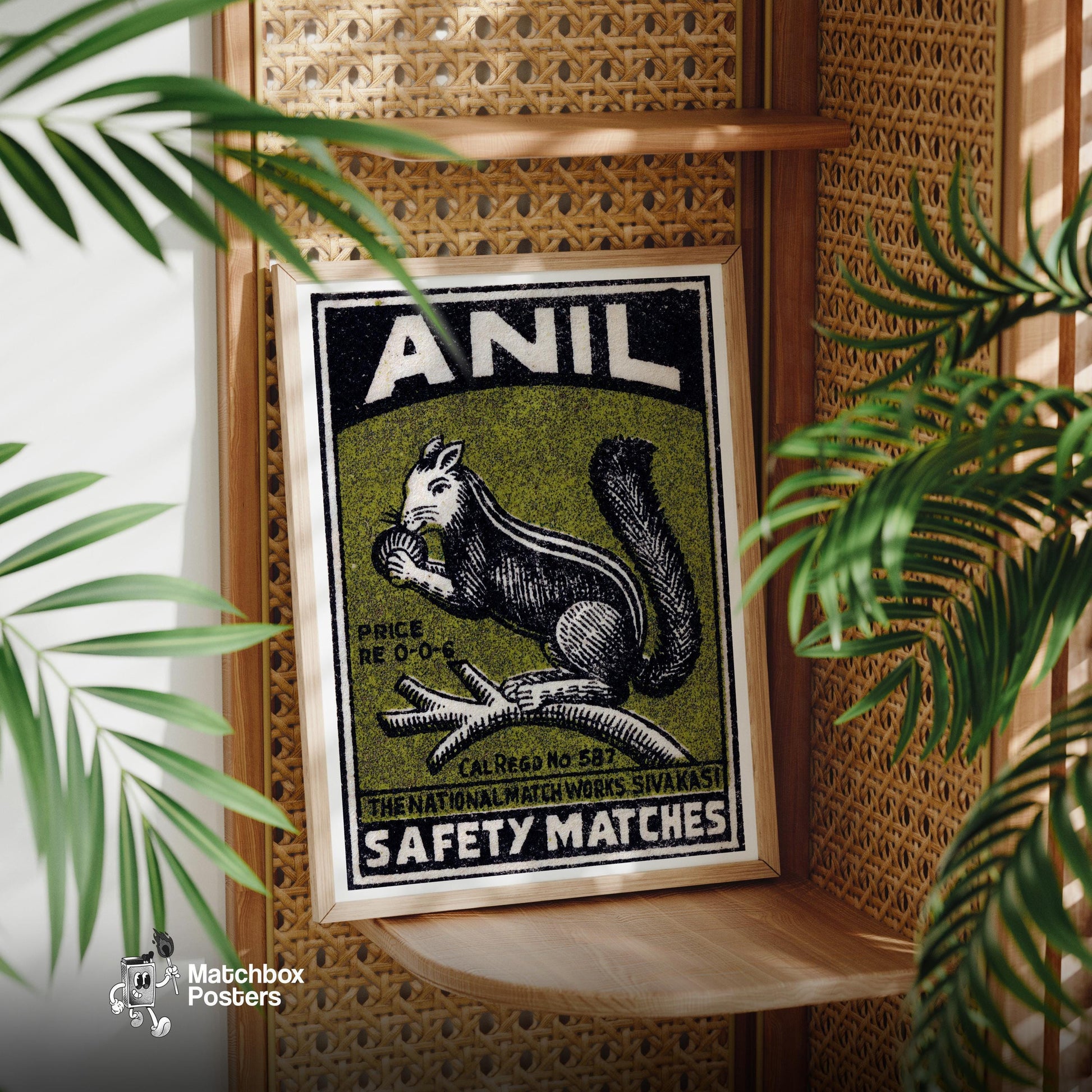 Squirrel - vintage matchbox label print - office wall