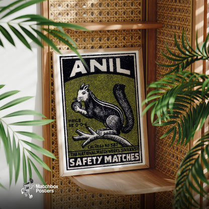 Squirrel - vintage matchbox label print - office wall