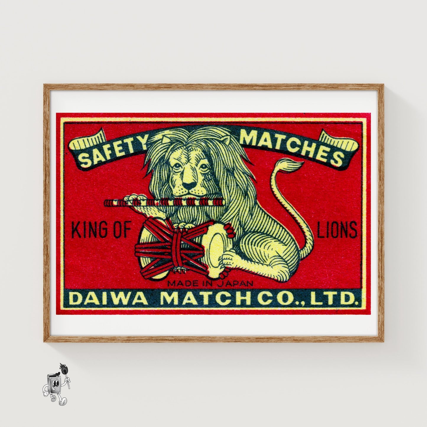Yellow Japanese Lion - vintage matchbox label print