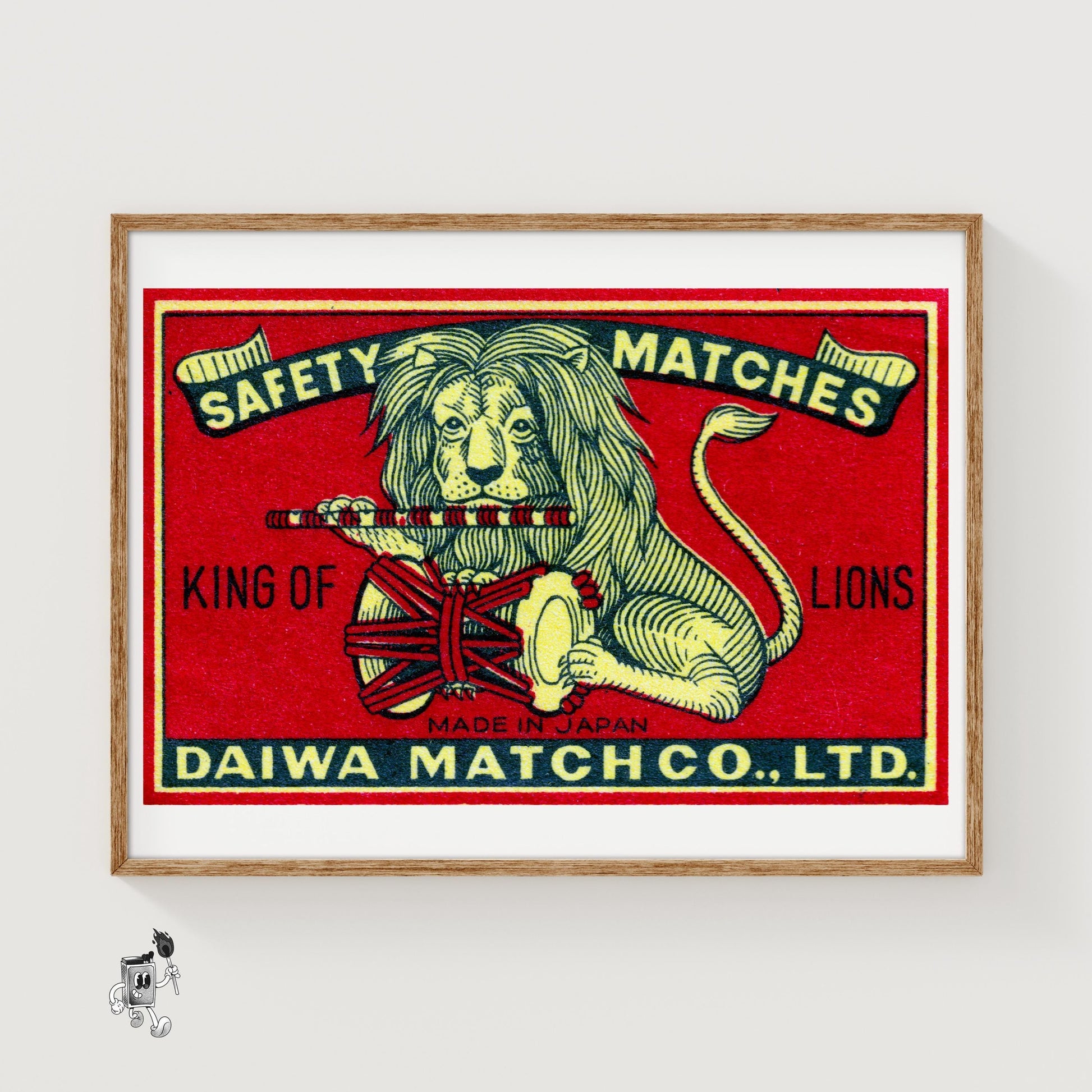 Yellow Japanese Lion - vintage matchbox label print